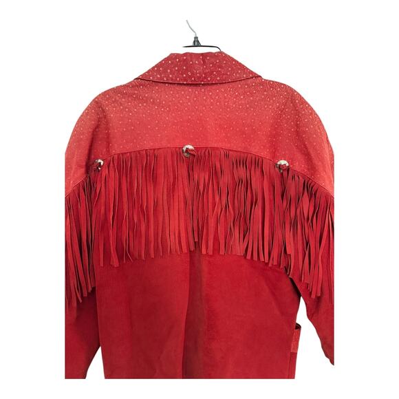 Vintage 1980s Avanti Red Suede Western Fringe Frontier Leather Coat medium - Picture 4 of 16